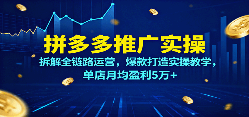 拼多多推广实操,拆解全链路运营,爆款打造实操教学,单店月均盈利5万+