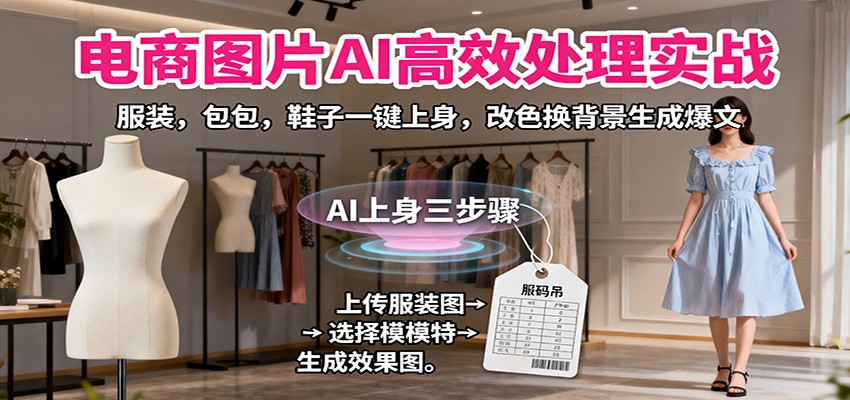 电商图片AI高效处理实战,服装,包包,鞋子一键上身,改色换背景生成爆文