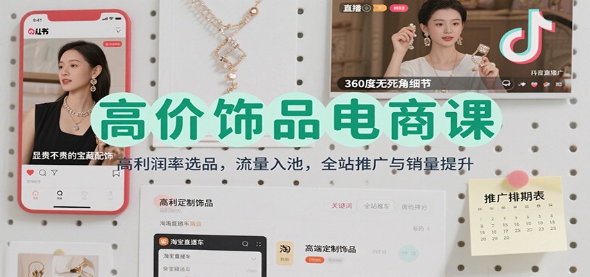 高价饰品电商课:高利润率选品,流量入池,全站推广与销量提升