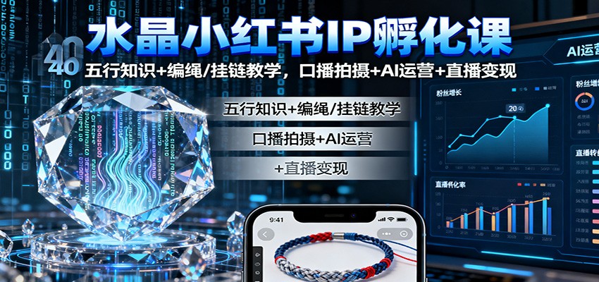 水晶小红书IP孵化课:五行知识+编绳/挂链教学,口播拍摄+AI运营+直播变现