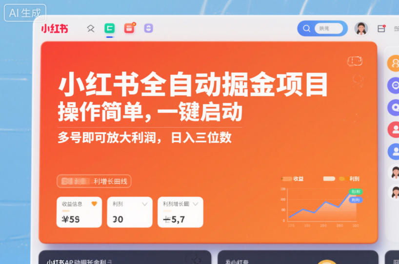 小红书全自动掘金项目,操作简单,一键启动,多号即可放大利润,日入三位数