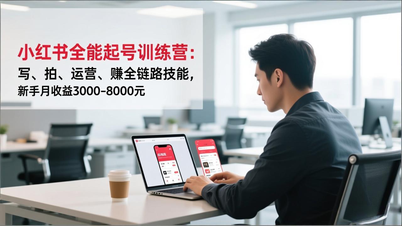 小红书全能起号训练营:写、拍、运营、赚全链路技能,新手月收益3000-8000元