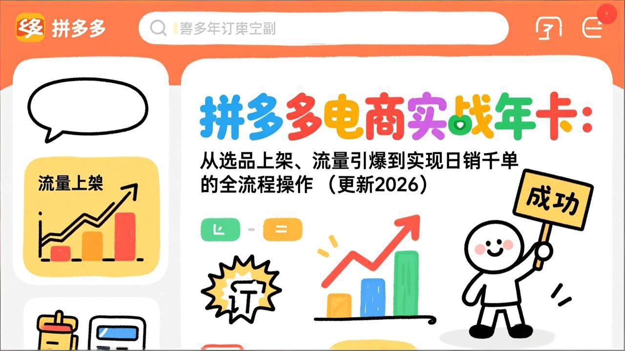 拼多多电商实战年卡:从选品上架、流量引爆到实现日销千单的全流程操作(更新2026)