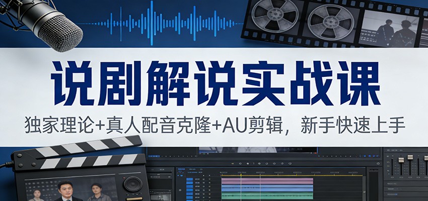 说剧解说实战课:独家理论+真人配音克隆+AU剪辑,新手快速上手