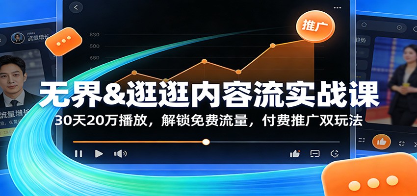 无界&逛逛内容流实战课:30天20万播放,解锁免费流量,付费推广双玩法