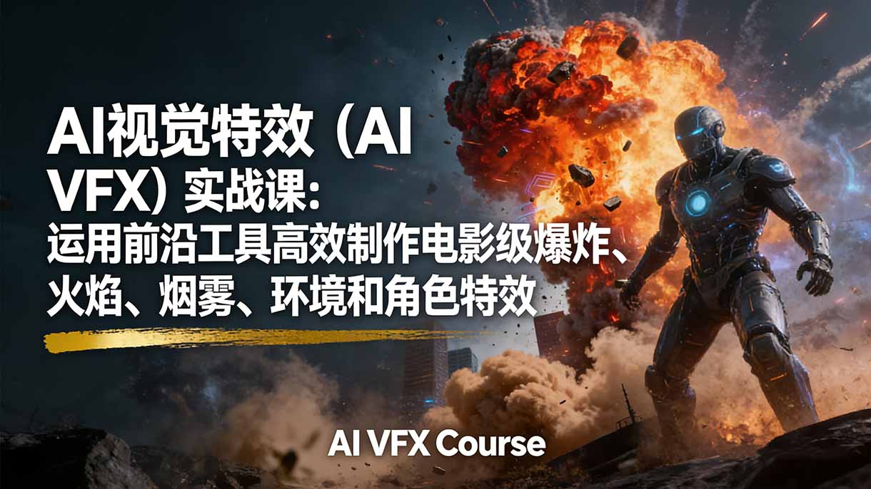 AI视觉特效(AI VFX)实战课:运用前沿工具高效制作电影级爆炸、火焰、烟雾、环境和角色特效