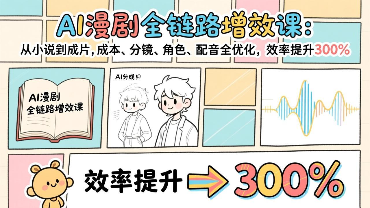 AI漫剧全链路增效课:从小说到成片,成本、分镜、角色、配音全优化,效率提升300%