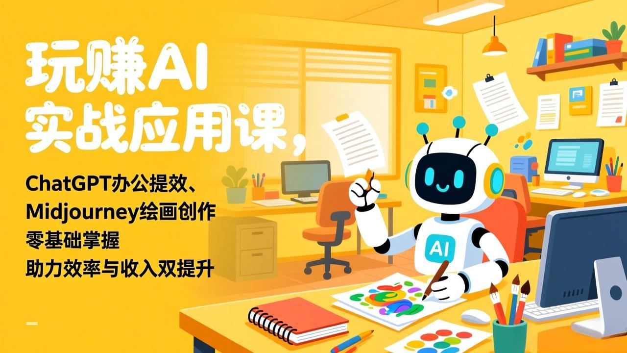 玩赚AI实战应用课,ChatGPT办公提效、Midjourney绘画创作,零基础掌握,助力效率与收入双提升