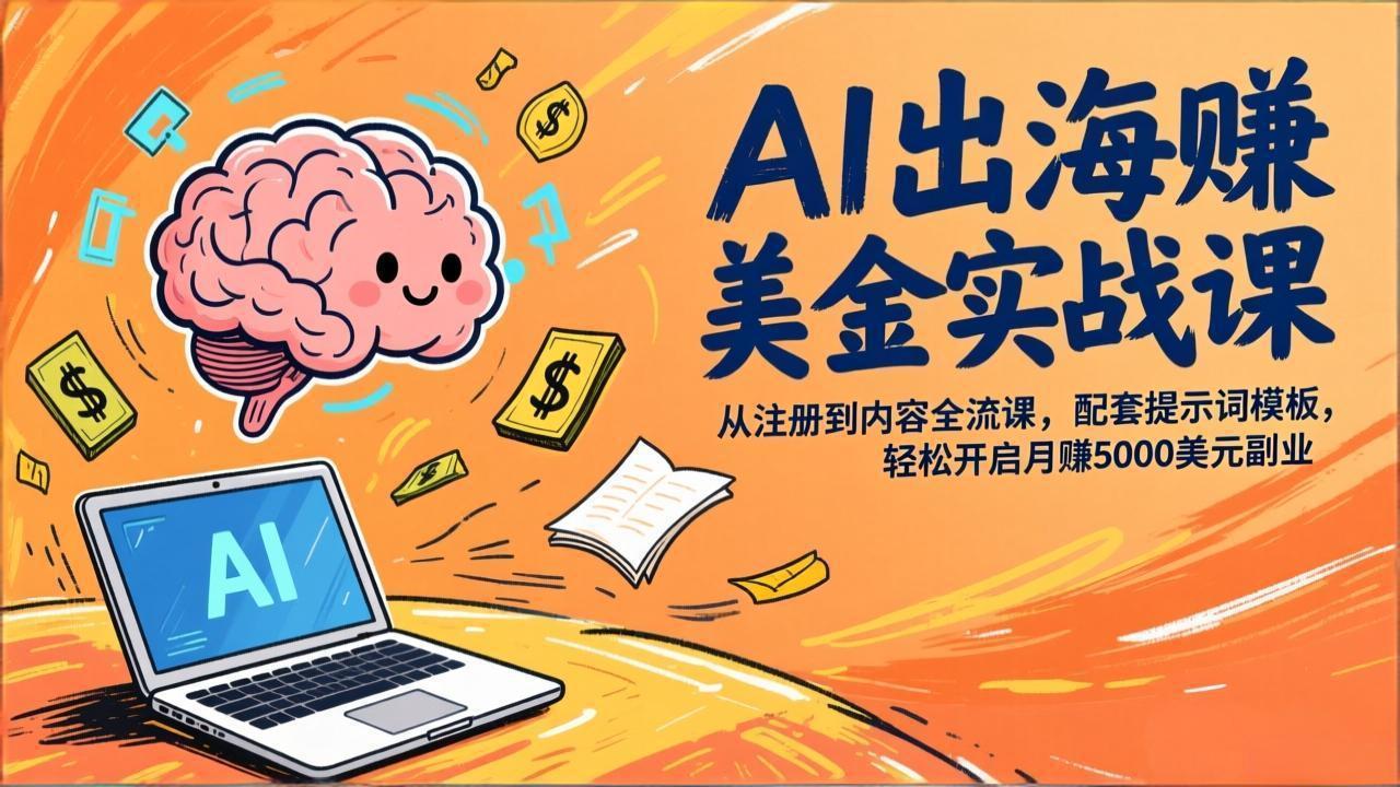 AI出海赚美金实战课,从注册到内容全流程,配套提示词模板,轻松开启月赚5000美元副业