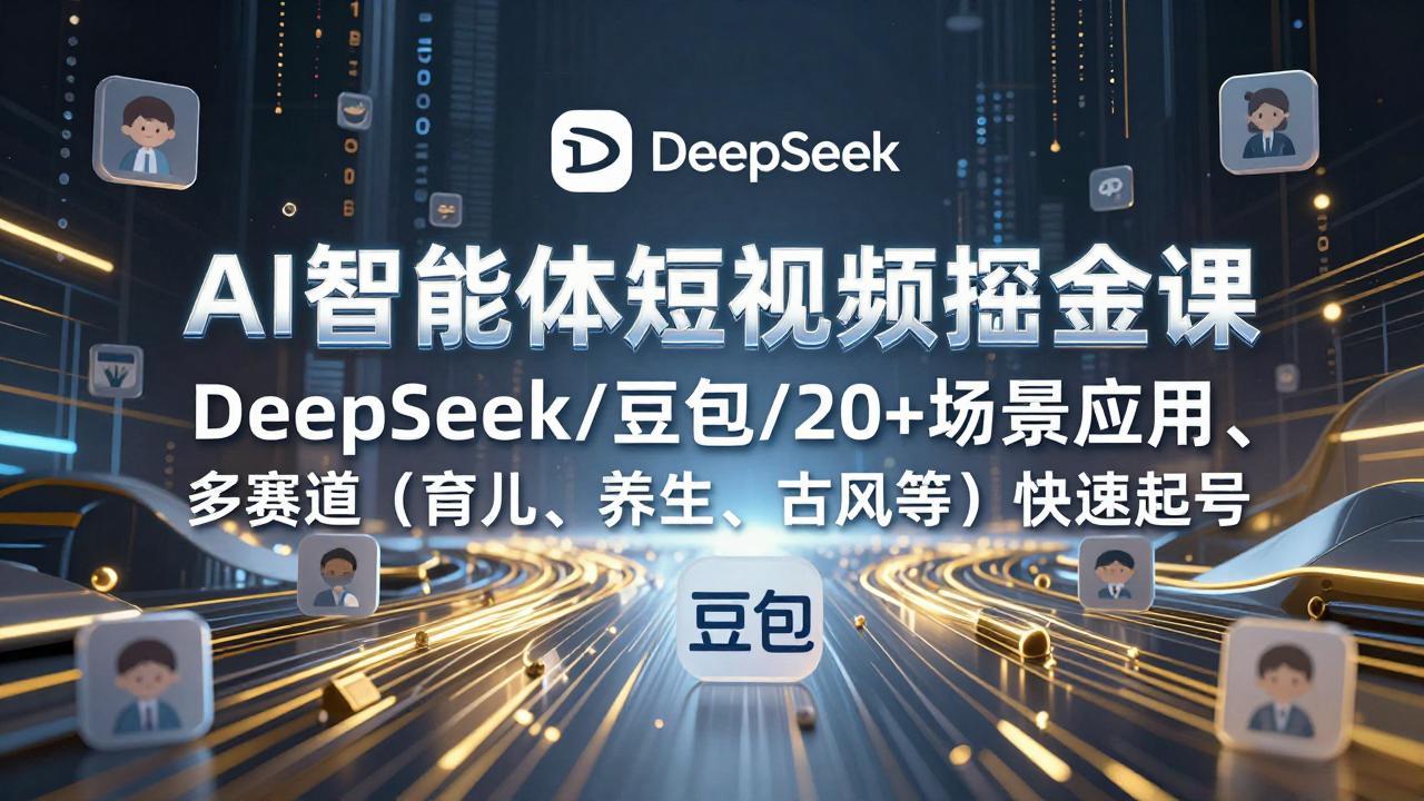 AI智能体短视频掘金课,DeepSeek/豆包/20+场景应用、多赛道(育儿、养生、古风等)快速起号
