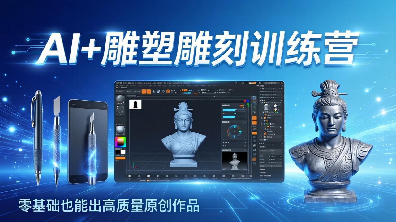 AI+雕塑雕刻训练营:从AI创作、大模型训练到3D雕刻 + 渲染,零基础也能出高质量原创作品