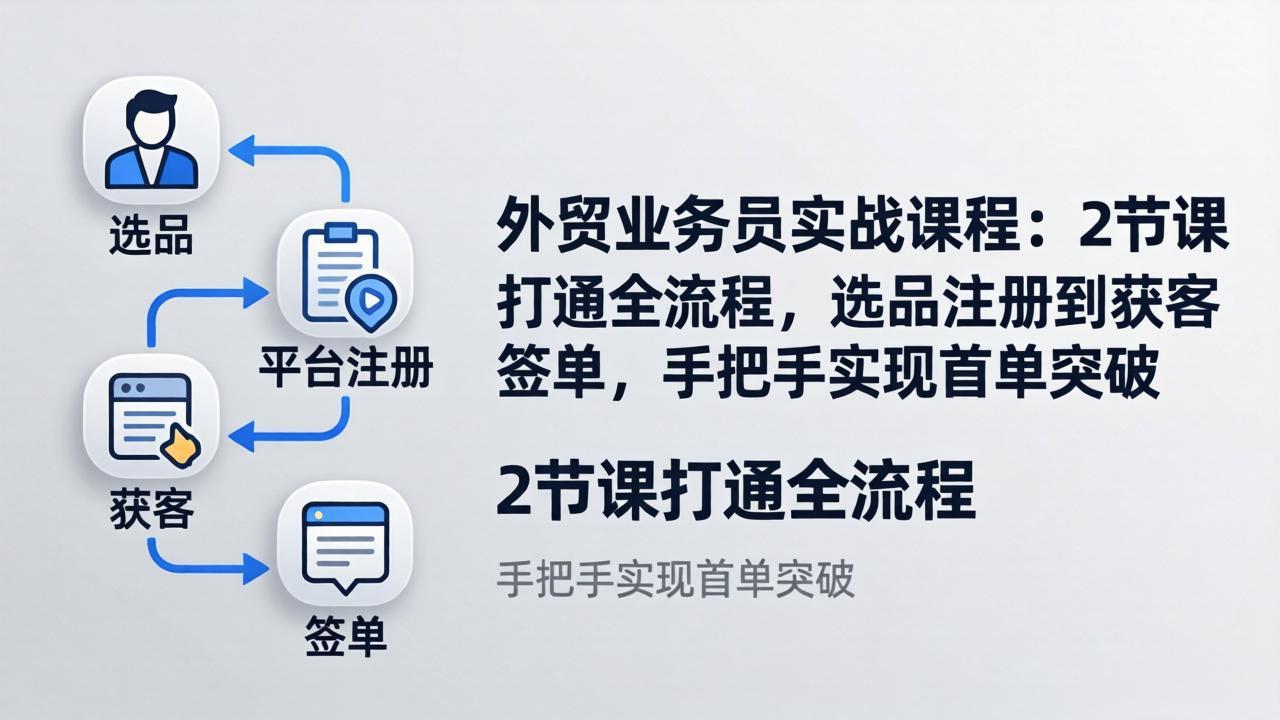 外贸业务员实战课程:2节课打通全流程,选品注册到获客签单,手把手实现首单突破