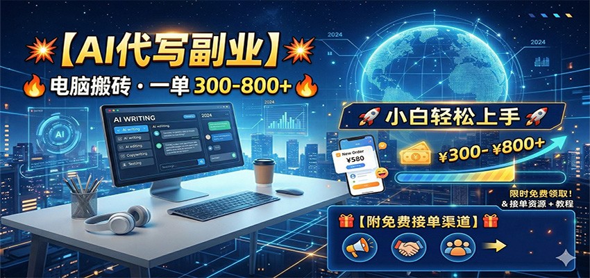 AI代写副业,电脑搬砖,一单300-800+,小白轻松上手,附免费接单渠道