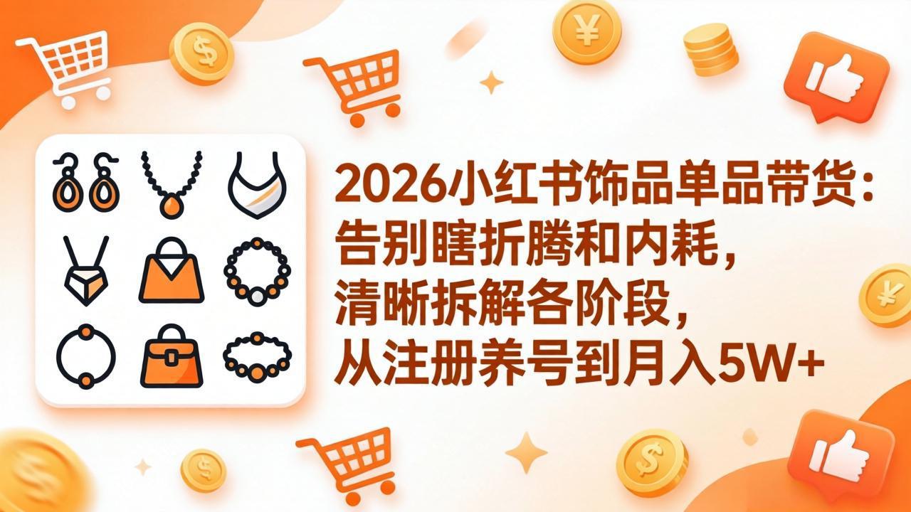 2026小红书饰品单品带货:告别瞎折腾和内耗,清晰拆解各阶段,从注册养号到月入5W+
