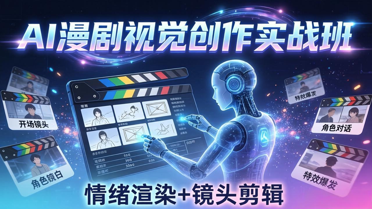 AI漫剧视觉导演思维实战班,从脚本到成片全掌握,分镜设计情绪渲染一站学会