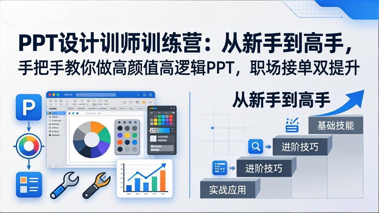 PPT设计训师训练营:从新手到高手,手把手教你做高颜值高逻辑PPT,职场接单双提升