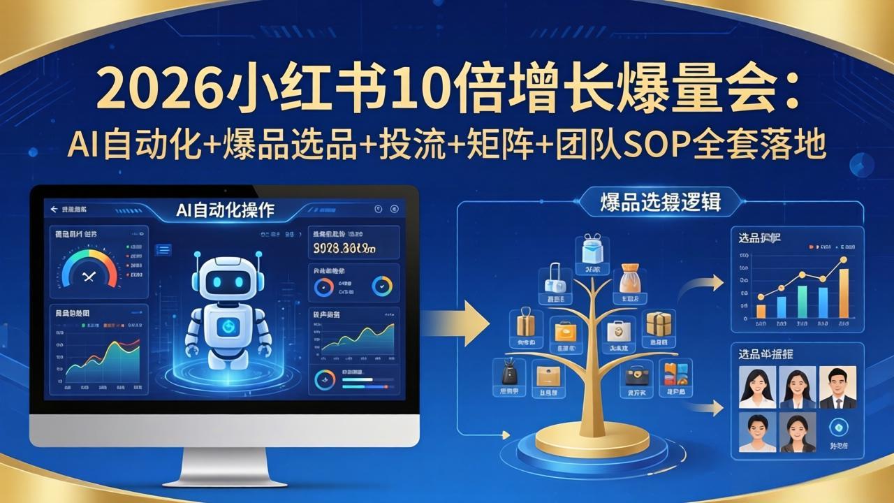 2026小红书10倍增长爆量会:AI自动化+爆品选品+投流+矩阵+团队SOP全套落地