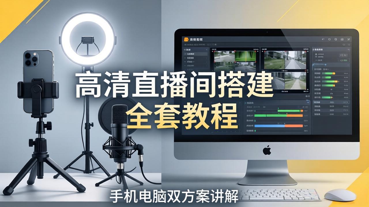 高清直播间搭建全套教程,手机电脑双方案讲解,设备选型调试多机位实操教学