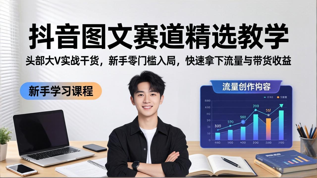 抖音图文赛道精选教学,头部大V实战干货,新手零门槛入局,快速拿下流量与带货收益