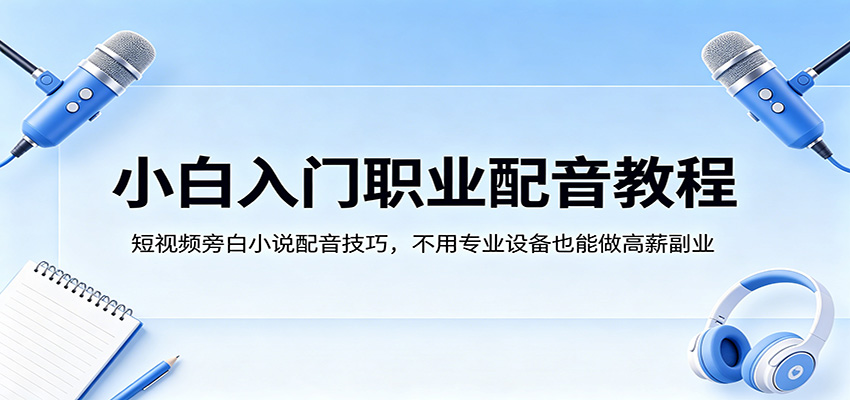 小白入门职业配音教程,短视频旁白小说配音技巧,不用专业设备也能做高薪副业