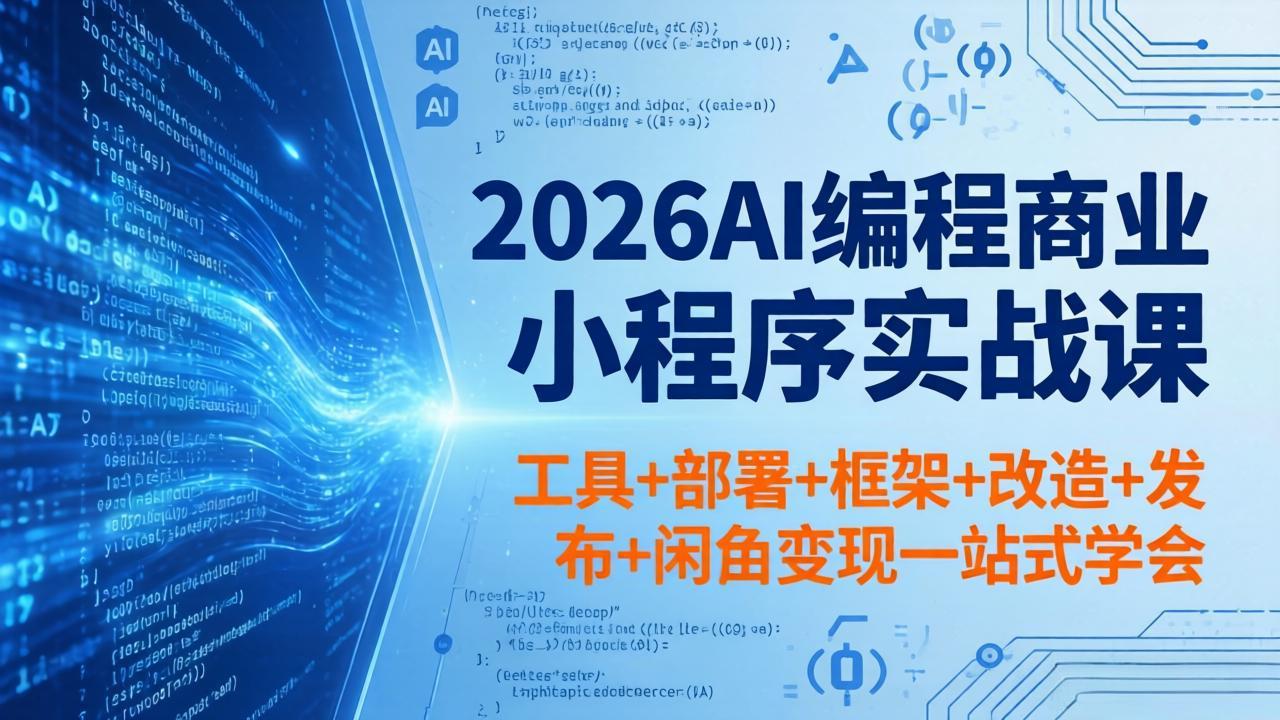 2026AI编程商业小程序实战课,工具+部署+框架+改造+发布+闲鱼变现一站式学会