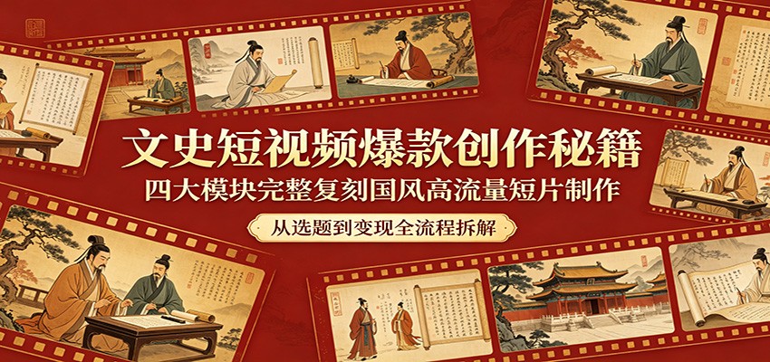 文史短视频爆款创作秘籍:四大模块完整复刻国风高流量短片制作