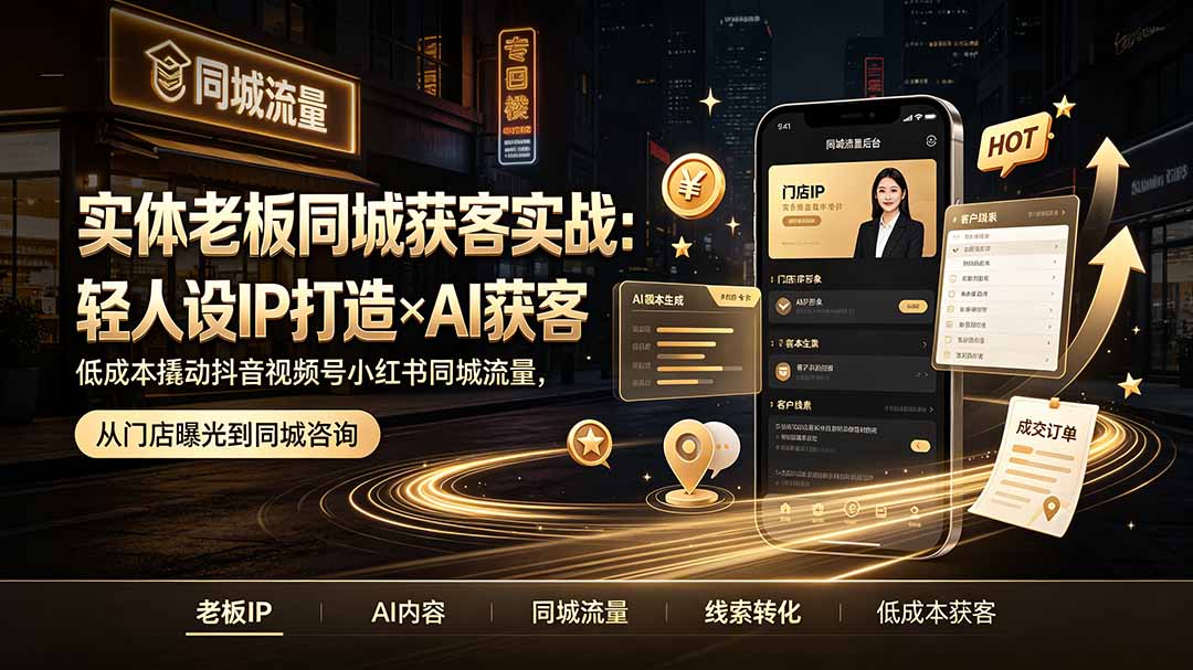 实体老板同城获客实战:轻人设IP打造×AI获客,低成本撬动抖音视频号小红书同城流量