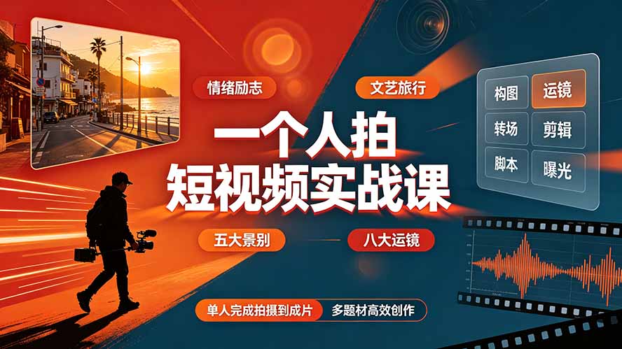 一个人拍短视频实战课:情绪励志文艺旅行多题材×五大景别×黄金构图×八大运镜,从拍摄到成片高效创作