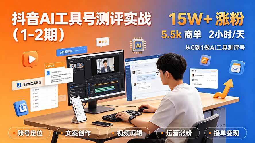 抖音AI工具号测评实战:单号涨粉15W+×商单5.5k×伙伴计划×普通人可复制,每天2小时长期可持续