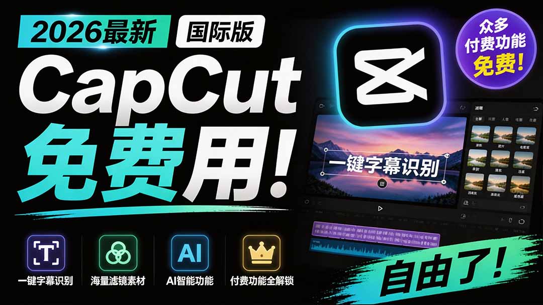 2026最新国际版剪映!CapCut 众多付费功能免费用,一键字幕识别 / 滤镜素材 / AI智能功能自由了 CapCut
