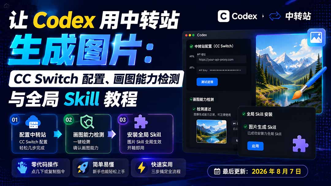 让 Codex 用中转站生成图片:CC Switch 配置、画图能力检测与全局 Skill 教程
