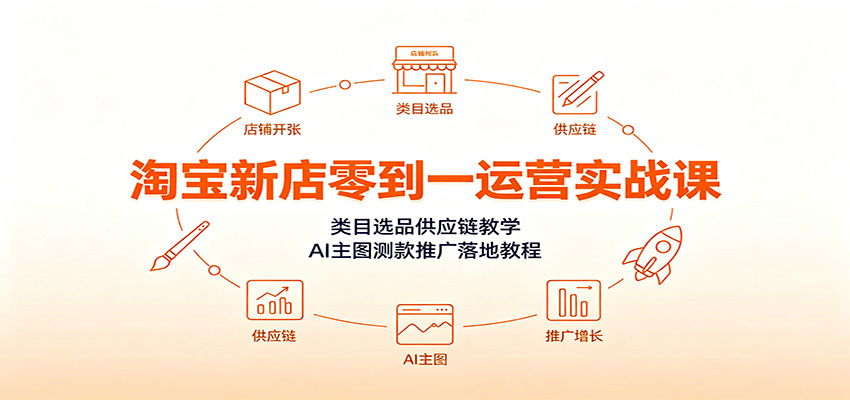 淘宝新店零到一运营实战课:类目选品供应链教学,AI主图测款推广落地教程