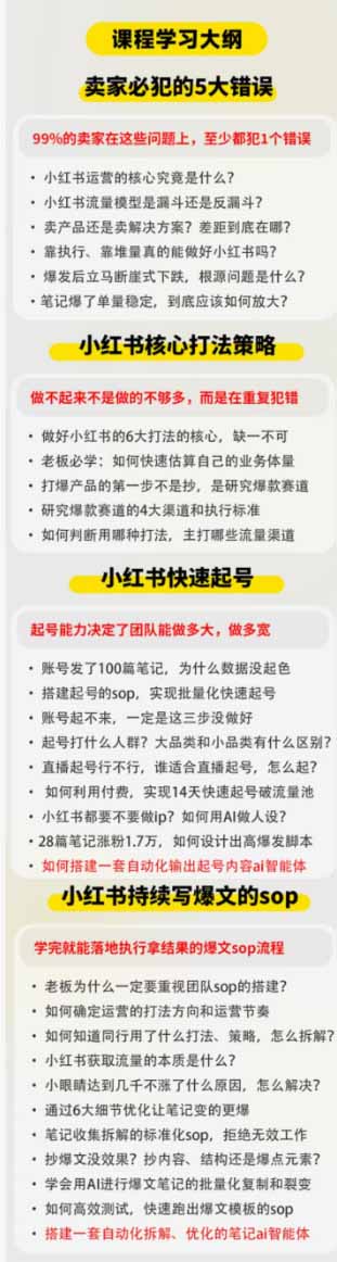 小红书高利润AI经营课2026年7.18-20:起号+爆文+付费+达人+私域,利用AI与SOP实现团队人效翻倍增长