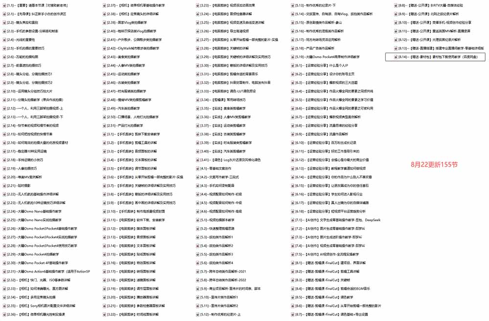全能视频创作人155节实战课-更新26年8月:手机相机拍摄+剪映剪辑+AI创作+自媒体运营,让你的视频拥有灵活,轻松10w