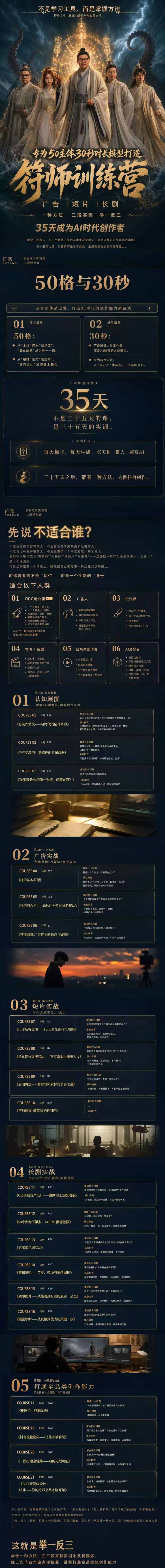 符师训练营-35天成为AI时代创作者,广告+短片+漫剧+智能体四大实战方向,掌握从创意到上线的完整工作流