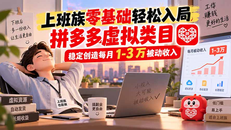 上班族零基础轻松入局,拼多多虚拟类目,稳定创造每月 1-3 万被动收入