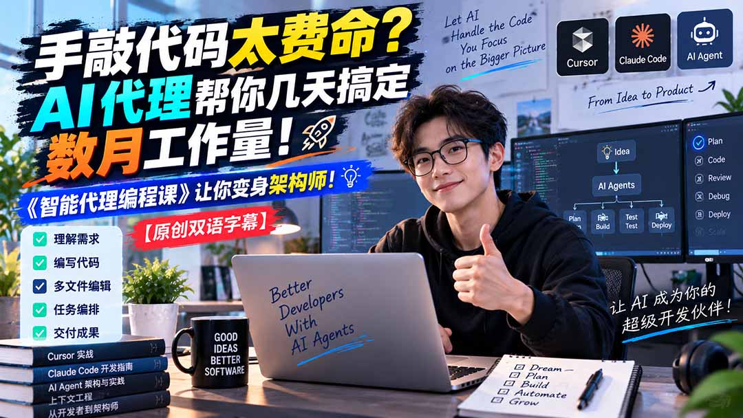 手敲代码太费命?AI 代理帮你几天搞定数月工作量!《智能代理编程课》让你变身架构师