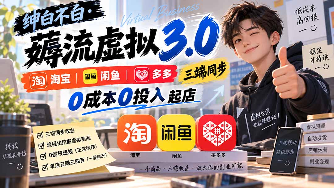 绅白不白·薅流虚拟3.0丨淘宝闲鱼多多三端同步丨0成本0投入起店(更新)