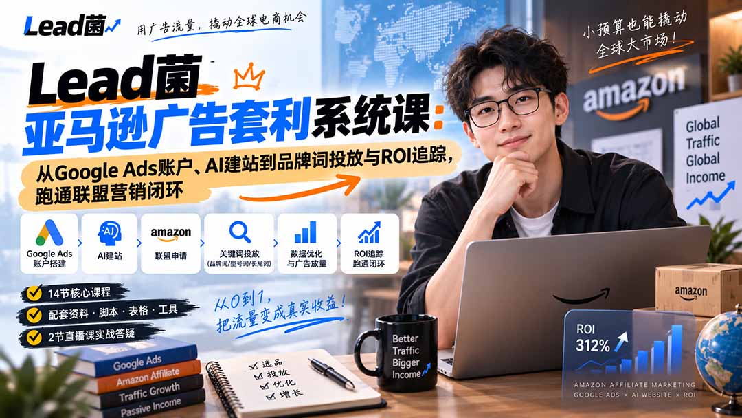 Lead菌亚马逊广告套利系统课:从Google Ads账户、AI建站到品牌词投放与ROI追踪,跑通联盟营销闭环