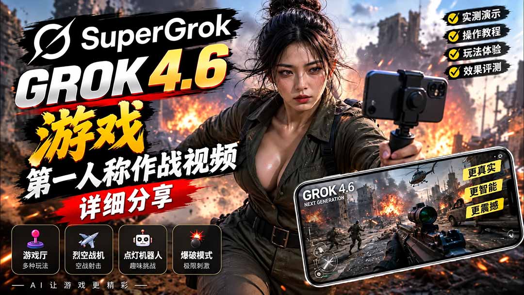 Grok 4.6 也能做游戏?第一人称作战视频实测|玩法详细讲解