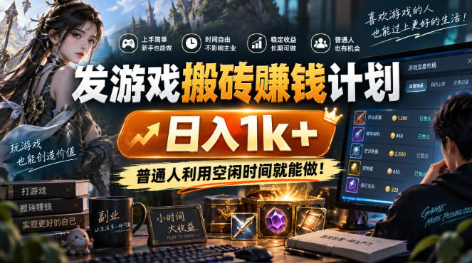 游戏搬砖賺钱计划 ,日入千元,可批量矩阵操作适合新手小白!