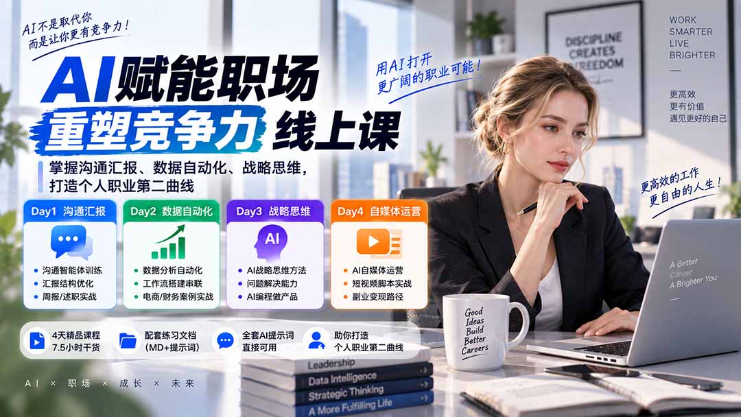 AI职场提效与第二曲线实战课-无水印:学习沟通汇报、数据工作流和战略思维,掌握AI编程做产品及自媒体运营方法