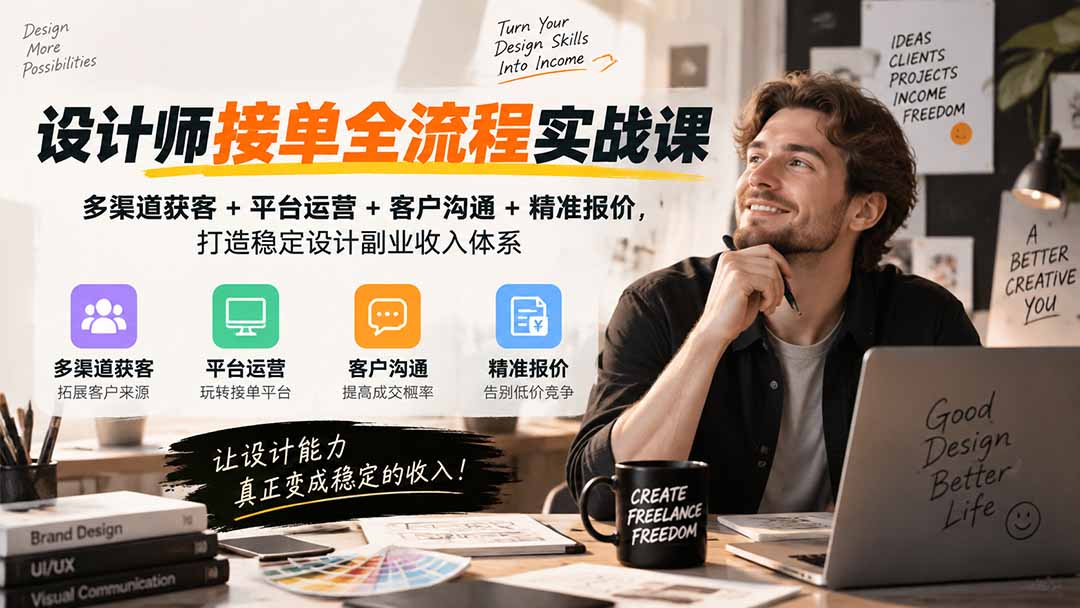 设计师接单全流程实战课-无水印|多渠道获客+平台运营+客户沟通+精准报价,打造稳定设计副业收入体系