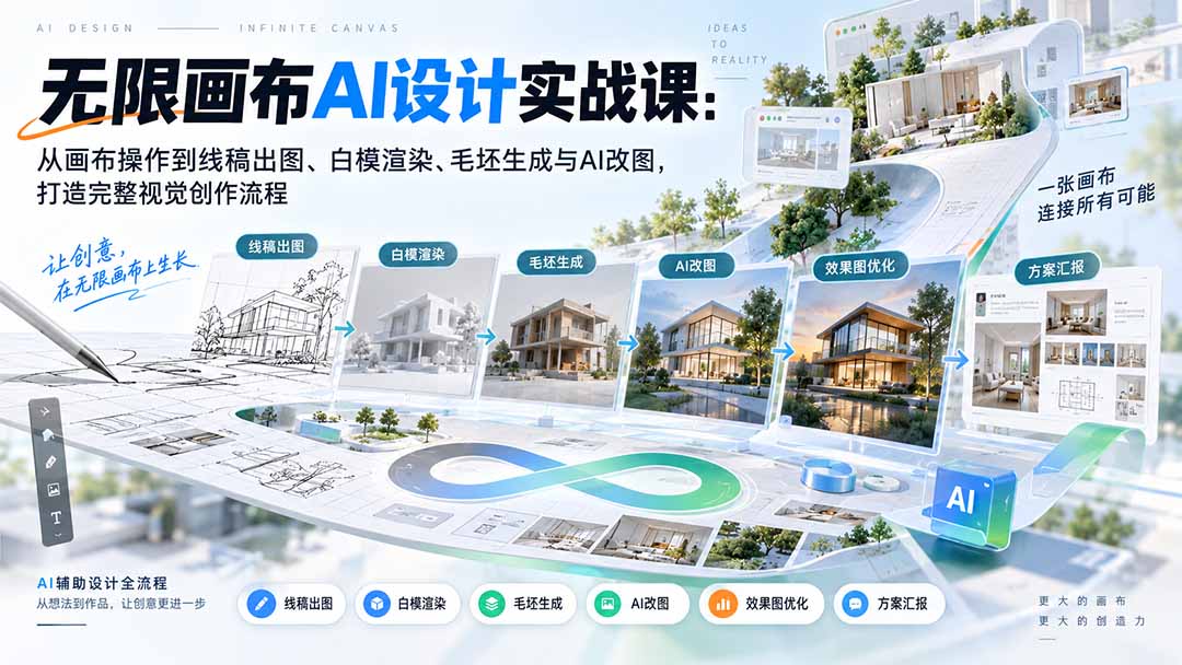 【无水印】无限画布AI设计实战课-更新:从画布操作到线稿出图、白模渲染、毛坯生成与AI改图,打造完整视觉创作流程