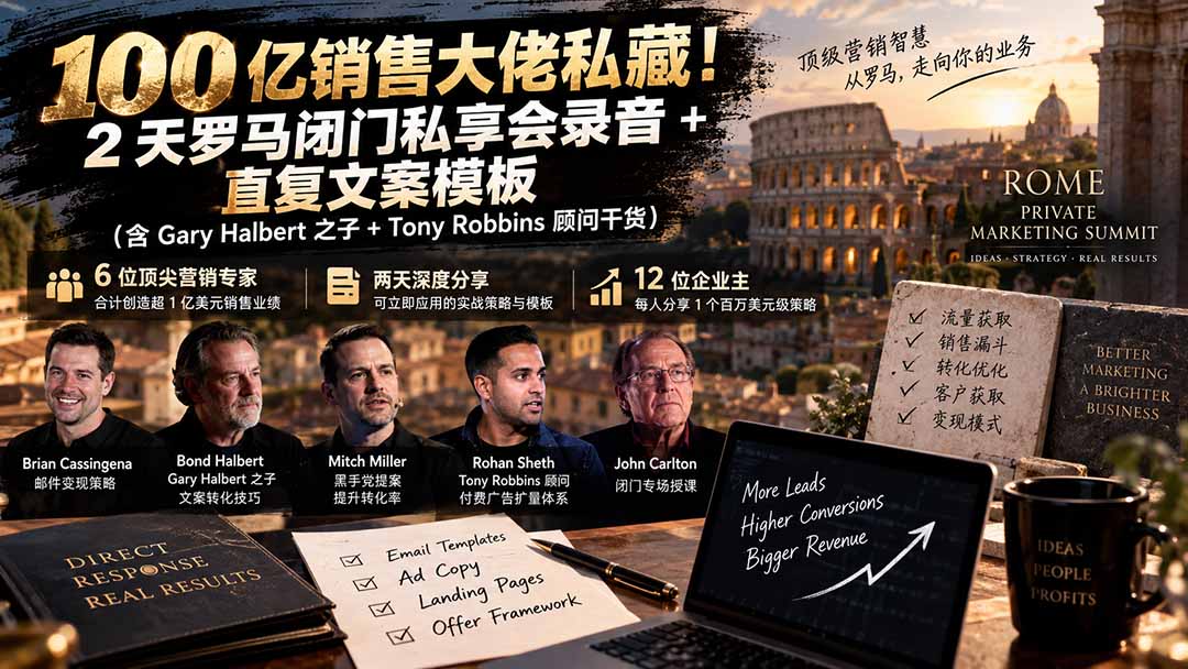 100亿销售大佬私藏-无水印!2天罗马闭门私享会录音+直复文案模板【原创双语字幕】