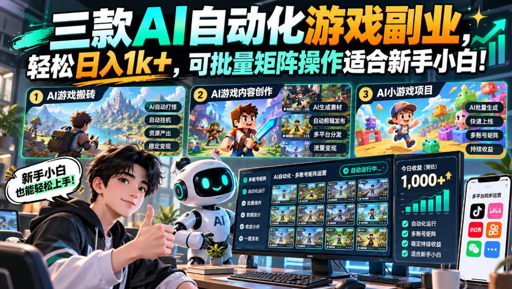 三款长期稳定AI自动化游戏,日入千元,毫无保留的全部教给你!