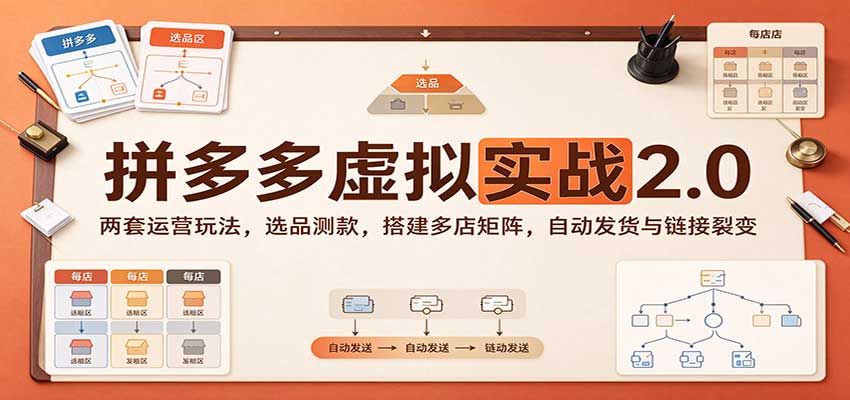 拼多多虚拟实战2.0:两套运营玩法,选品测款,搭建多店矩阵,自动发货与链接裂变 拼多多虚拟实战2.0:两套运营玩法,选品测款,搭建多店矩阵,自动发货与链接裂变