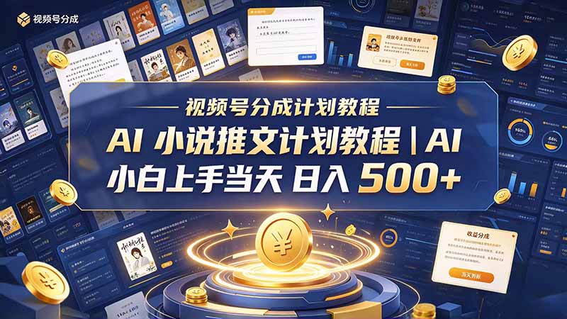 最新视频号分成计划教程|AI 小说推文,小白上手当天日入 500+
