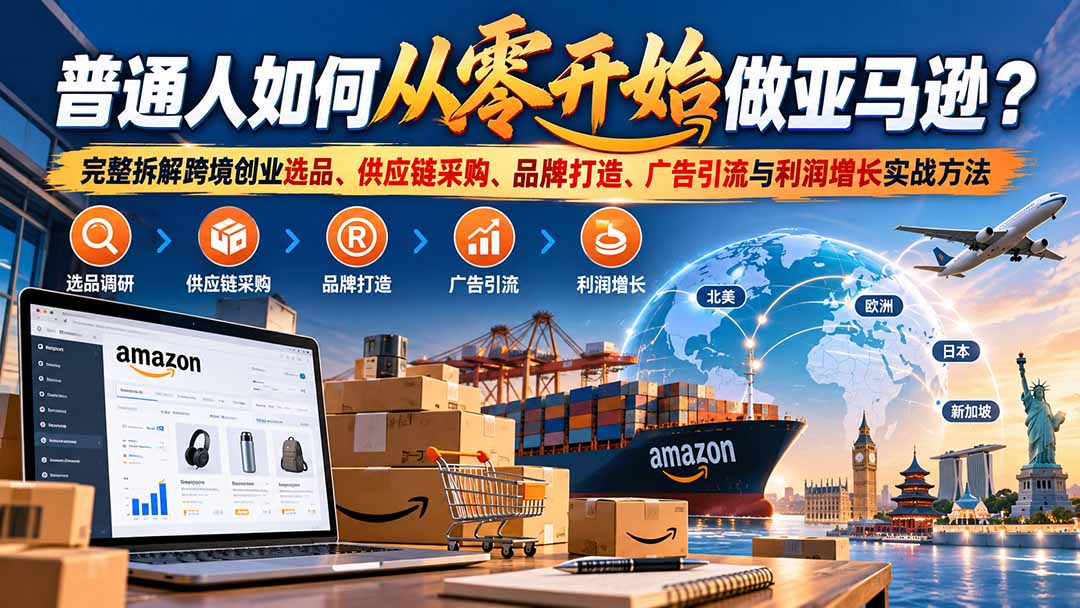 普通人如何从零开始做亚马逊?完整拆解跨境创业选品、供应链采购、品牌打造、广告引流与利润增长实战方法