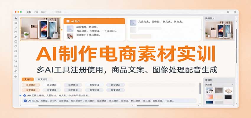 AI制作电商素材实训:多AI工具注册使用,商品文案、图像处理配音生成 AI制作电商素材实训:多AI工具注册使用,商品文案、图像处理配音生成